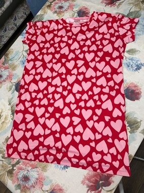 Pink Heart Print Red Tee Dress